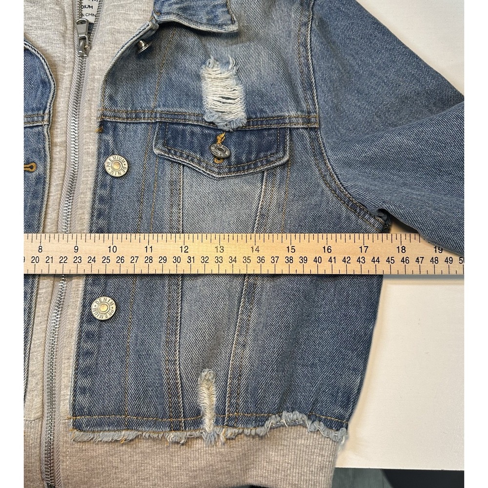 Love Tree Denim Jeans Cropped Jacket Girls Medium Full Zip & Button Gray Lining - Picture 4 of 10